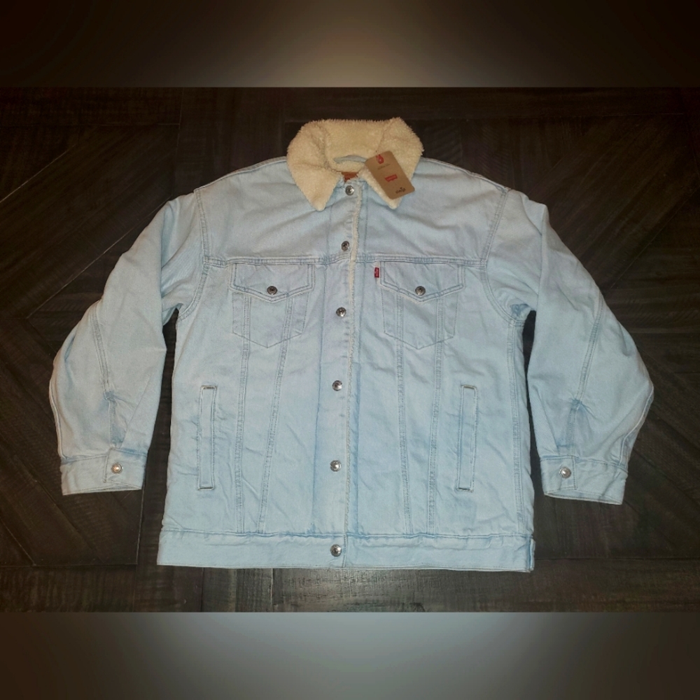 Levi's Sherpa Baggy Trucker Jean Jacket Womens Small MSRP $108 Denim S